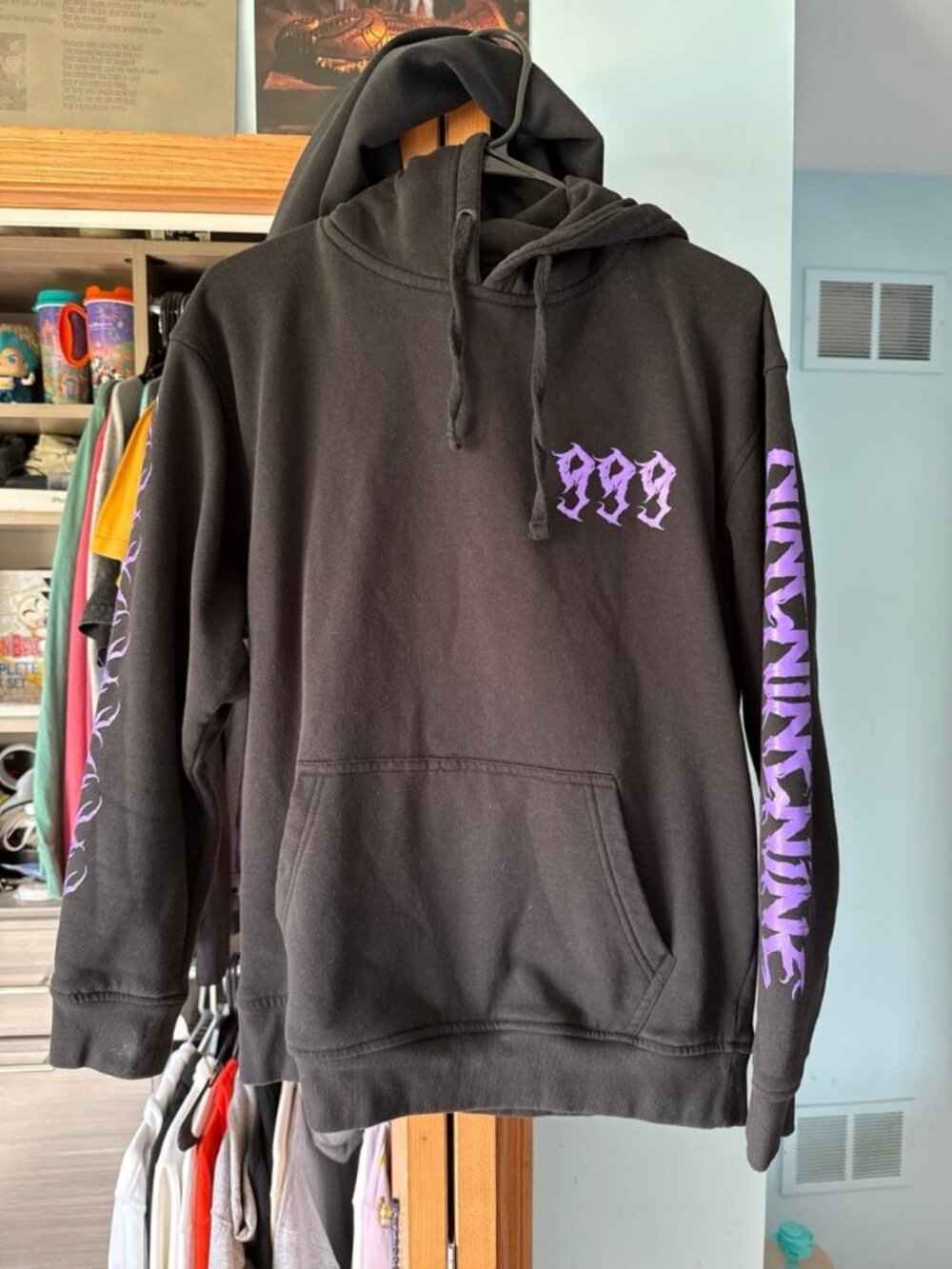 999 Revenge Black Hoodie Purple Graphic Pullover